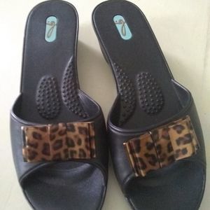 Okal Shoes Slides Animal Print Bow Womens Size M L 9